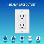 15 Amp GFCI Outlet, Non-Tamper Resistant Decor Receptacle With LED Indicator, Ground Fault Circuit Interrupter, Wallplate Included, ETL Listed, White