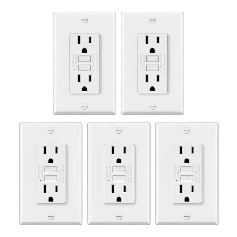 15 Amp GFCI Outlet, Non-Tamper Resistant Decor Receptacle With LED Indicator, Ground Fault Circuit Interrupter, Wallplate Included, ETL Listed, White
