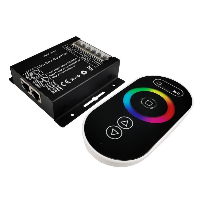 RGB LED Controller with RF Touch Remote - DC12V-24V, 3 Channel Dimmer, 432W Max Output - 10 Lighting Modes, Sync Function, Short Circuit Protection - for LED Strip Lights, Common Anode