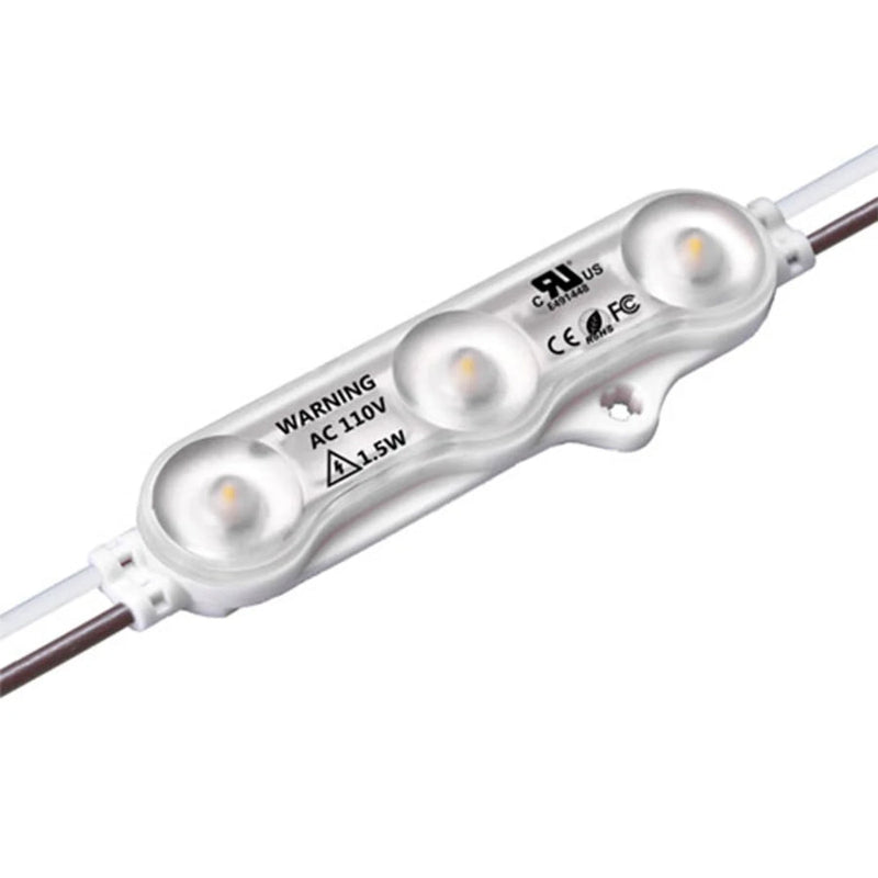 LED Modules SMD 2835 1.5W 100pcs Set - Red/Green/White, 390LM/Module, 110V/220V Direct Power, IP65 Waterproof, 130LM/W, CRI 90+, Dimmable, UL Certified, 50,000 Hrs, 3-Year Warranty, 48FT Length