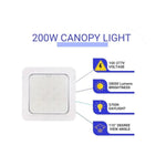 200W LED Canopy Light, 28000 Lumens, 5700K Cool White, 600–850W HPS/HID Replacement, 140 LM/W, Waterproof & Outdoor Rated Fixture, DLC & UL Listed – Ideal for Gas Stations, Streets, Area & Outdoor Lighting