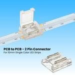 PCB-to-PCB 2-Pin Solderless Connectors for 10mm Single Color LED Strip Lights - CE Certified, IP20, 4A Rated, Easy Snap-On, Seamless End-to-End Connection