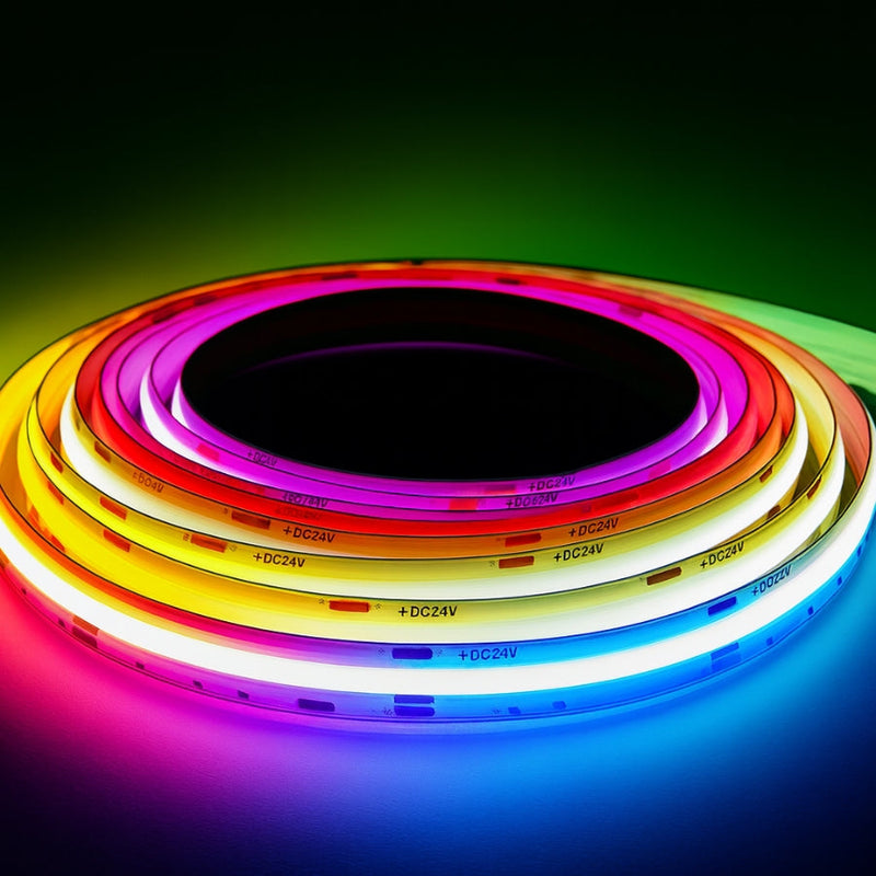Waterproof RGB COB LED Strip Light 16.4FT (5M) - 24V Dot-Free Seamless Glow, 840 LEDs/m, Color Changing, IP68 Outdoor/Indoor, UL Listed, 10mm, Dimmable, CRI 80+, 50,000 Hrs Lifespan