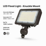 LED Flood Light – Knuckle Mount, Selectable Wattage (30W/40W/50W) & CCT (3000K/4000K/5000K), 7,250 lm, 200W MH Equivalent, IP65 Waterproof, Integrated Photocell, UL/DLC Certified, Dimmable 0-10V, 50,000 Hrs, 5-Year Warranty