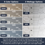 2x2 FT Edge-Lit Frame and T-grid LED Panel Lights,5CCT Selectable 3000K-6500K, 2600/3900/5200LM,20W/30W/40W Switch, Grid Drop Ceiling Lights,0-10V Dimmable,Damp Rated,100-277V,ETL Listed DLC Premium