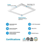 2x2 LED Panel Light – Edge-Lit Frame, 5CCT Selectable 3000K-6500K, 20W/30W/40W, 2600-5200LM, 0-10V Dimmable Drop Ceiling Lights, ETL Listed (6 Pack)