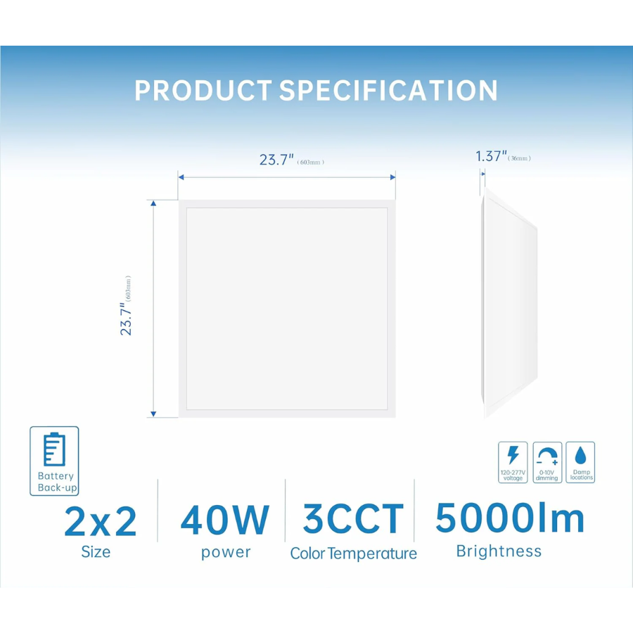 2x2 40W LED Flat Panel Emergency Backup Light | PatelLED – Patel LED