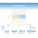 2x2 Troffer Lights LED Flat Panel With Emergency Backup, 40W Center Basket, 3000K/4000K/5000K CCT, 0-10V Dimmable, 100-277V, 5200 Lumens, ETL Listed – Drop Ceiling Light Fixtures