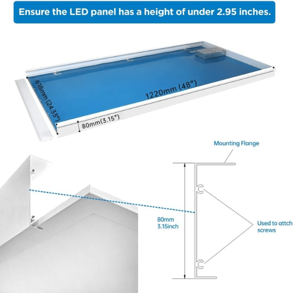 2x4 LED Flat Panel Light Surface Mount – Aluminum 2x4 Ceiling Frame with Mounting Screws, Easy Install, Durable White Frame for Ceiling Lights 6 Pack