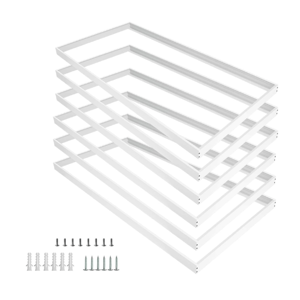 2x4 LED Flat Panel Light Surface Mount – Aluminum 2x4 Ceiling Frame with Mounting Screws, Easy Install, Durable White Frame for Ceiling Lights 6 Pack