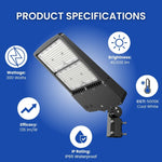 300W LED Parking Lot Light, 1000W Metal Halide Equivalent, 40,500 Lumens, 5000K Cool White, Type III-M Distribution, Dimmable 1-10V, IP65 Waterproof, Bronze Housing, Inbuild Photocell, DLC 5.1 Premium, 120-277V, 5-Year Warranty