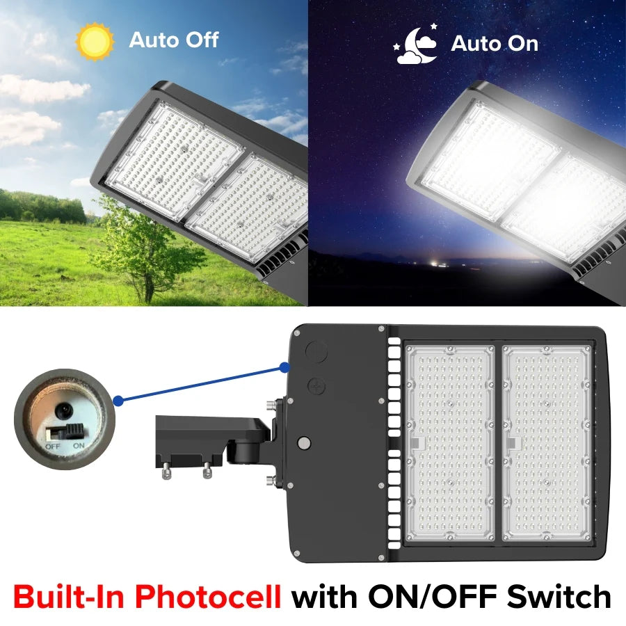 300W LED Parking Lot Light, 1000W Metal Halide Equivalent, 40,500 Lumens, 5000K Cool White, Type III-M Distribution, Dimmable 1-10V, IP65 Waterproof, Bronze Housing, Inbuild Photocell, DLC 5.1 Premium, 120-277V, 5-Year Warranty