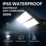 300W LED Area Flood Light – 40,500 Lumens, 5000K Cool White, Type V Distribution, 1000W Metal Halide Equivalent, Yoke Mount, IP65 Waterproof, DLC Premium, UL Certified, Dimmable 0-10V, 50,000 Hrs, 5-Year Warranty