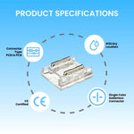 PCB-to-PCB 2-Pin Solderless Connectors for 10mm Single Color LED Strip Lights - CE Certified, IP20, 4A Rated, Easy Snap-On, Seamless End-to-End Connection