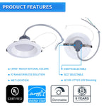 6 Inch Commercial Canless LED Downlight, Wattage Adjustable 10/15/22W, 0-10V Dimmable Recessed Ceiling Light Fixture, 5 CCT 2700K-5000K, 120-277V IC Rated UL & Energy Star