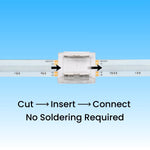 PCB-to-PCB 2-Pin Solderless Connectors for 10mm Single Color LED Strip Lights - CE Certified, IP20, 4A Rated, Easy Snap-On, Seamless End-to-End Connection
