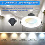 6 Inch Commercial Canless LED Downlight, Wattage Adjustable 10/15/22W, 0-10V Dimmable Recessed Ceiling Light Fixture, 5 CCT 2700K-5000K, 120-277V IC Rated UL & Energy Star