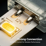 PCB-to-PCB 2-Pin Solderless Connectors for 10mm Single Color LED Strip Lights - CE Certified, IP20, 4A Rated, Easy Snap-On, Seamless End-to-End Connection