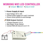 WiFi LED Controller D015/D016, 3-4CH 12-24V RGB/RGBW, 2.4GHz RF Remote, Tuya App, Alexa/Google Voice, 1024-Level PWM Dimmer, Short-Circuit Protected