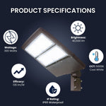 300W LED Parking Lot Light, Metal Halide Equivalent, 40,500 Lumens, 5000K Cool White, Type III-M Distribution, Dimmable 1-10V, IP65 Waterproof, Bronze Housing, Optional Photocell, DLC 5.1 Premium, 120-277V, 5-Year Warranty