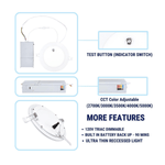 LED 6" Dimmable Downlight Can W/ 90 Min Emergency Battery Backup, 12w, 5 CCT Selectable 2700-5000k, Ultra-Slim LED Recessed Light, 1080 Lumens, 80 CRI| UL/ETL/IC/Damp Rated, Energy Star