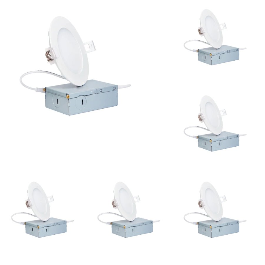 LED Recessed Ceiling Lights, 4 Inch Dimmable 5CCT Ultra-Thin With Junction Box, 9W Canless Slim Panel Downlight, 2700K-5000K, IC Rated, ETL