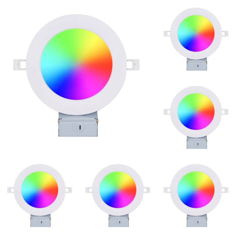 Smart Recessed Lighting 6 Inch - 12W RGB LED Downlights with Junction Box, 1080 Lumen, Canless Wafer Ceiling Lights, Work with Alexa, Music Sync, DIY Scenes, Timer, 23 Modes