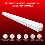 8FT LED Strip Light - Wattage Adjustable Up To 90W, Color Tunable 3500K/4000K/5000K, Dimmable, Ceiling Light Fixture, Energy Efficient Lighting