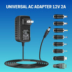 Battery Charger Power Supply - 12V 2A AC to DC Adapter, 24W Power Converter, AC110V to DC12V Transformer with 8 DC Plug Tips - Compatible with 12V 500mA to 2000mA Devices