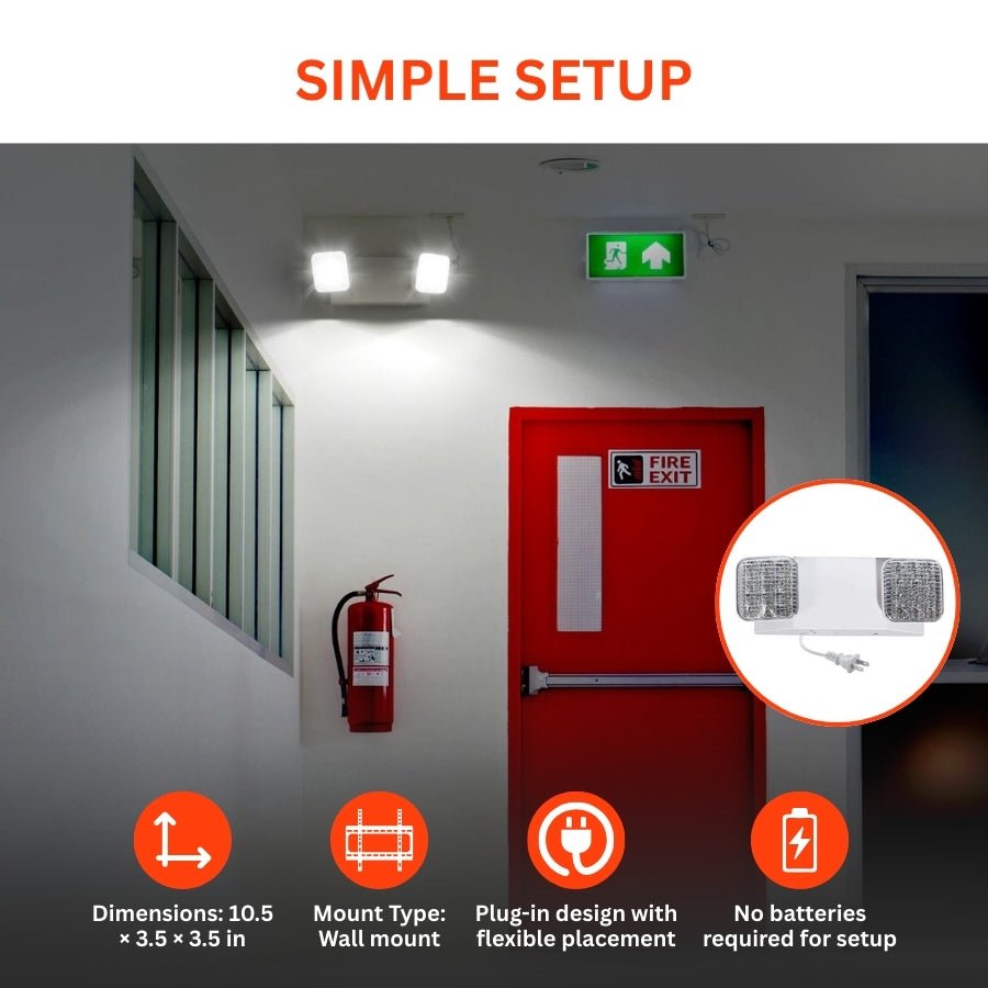 LED Emergency Lights, Commercial Lighting For Business, Power Outages, Offices, With Backup Battery (90 Minutes), Wall Mount, Hard Wired, 110-277V, Fire Resistant (94V-0) UL