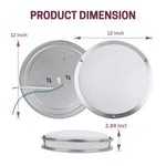 12 inch Dimmable LED Flush Mount Ceiling Light Fixture, Brushed Nickel, 16W, 1350LM, 2.7K/3.5K/4K/5K/6.5K Adjustbale, 120deg Light Angle, CRI80, Ceiling Lamp for Bedroom, Kitchen, Office, ETL Listed