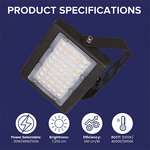 50W Max LED Flood Light with Yoke Mount – Selectable 30W/40W/50W & 3CCT (3000K–5000K), 7,250 Lumens, Photocell, 0-10V Dimmable, IP65, 250W MH Equivalent, UL/DLC Premium, 50,000 Hrs, 3-Year Warranty
