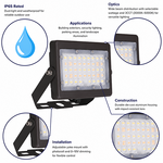 50W Max LED Flood Light with Yoke Mount – Selectable 30W/40W/50W & 3CCT (3000K–5000K), 7,250 Lumens, Photocell, 0-10V Dimmable, IP65, 250W MH Equivalent, UL/DLC Premium, 50,000 Hrs, 3-Year Warranty