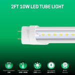 2FT LED Shop Light, 10W, Type A+B, Clear Glass, 1300 Lumens, G13 Base, Single/Double Ended, 120-277V AC, CRI 80+, LED Integrated Tube, Indoor Use, ETL Certified