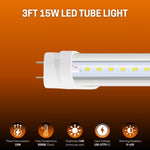 LED Tube Light Fixture, 3FT, 15W, Type A+B, 5000K, 140LM/W, 0-10V Dimmable, Single-End, Clear Cover, G13 Base, 100-277V AC, Aluminum/PC, Safety Fuses, ETL Certified