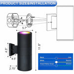 RGBW Outdoor Wall Light with Remote, 72W Up & Down Color Changing LED Sconce, 2700K–6500K Tunable White, IP65 Waterproof Exterior Porch & Patio Light, Die-Cast Aluminum