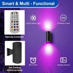 RGBW Outdoor Wall Light with Remote, 72W Up & Down Color Changing LED Sconce, 2700K–6500K Tunable White, IP65 Waterproof Exterior Porch & Patio Light, Die-Cast Aluminum