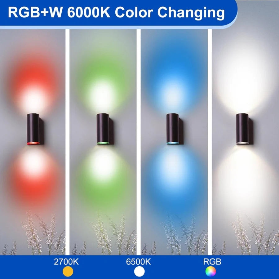 RGBW Outdoor Wall Light with Remote, 72W Up & Down Color Changing LED Sconce, 2700K–6500K Tunable White, IP65 Waterproof Exterior Porch & Patio Light, Die-Cast Aluminum