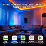 6.6FT 2Meter V Shape LED Strip Aluminum Channel Diffuser System, Extruded Alu Track Milky Cover with Corner Connector and Mounting Kit,Easy Cut and Installed Curved Lens Profile