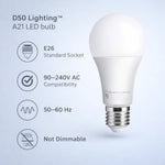 D50 Lighting, A21 LED Light Bulb, 100W Equivalent, Daylight 5000K, 1600 Lumens, E26 Base, High CRI 95, Non-Dimmable, 15W Bulb for Color-Critical Applications