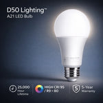 D50 Lighting, A21 LED Light Bulb, 100W Equivalent, Daylight 5000K, 1600 Lumens, E26 Base, High CRI 95, Non-Dimmable, 15W Bulb for Color-Critical Applications