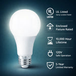 LED A19 Bulb, 9W (60W Incandescent Equivalent), 750 Lumens, 5000K Daylight White, E26 Medium Base, 220° Wide Beam, UL Damp Rated, Frosted, Energy Efficient, 10,000 Hour Lifespan