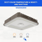 Garage Canopy Light, 40W/60W/80W Selectable Wattage, 3CCT 3500K/4000K/5000K, Dimmable LED Fixture, IP65 Waterproof, UL DLC Listed