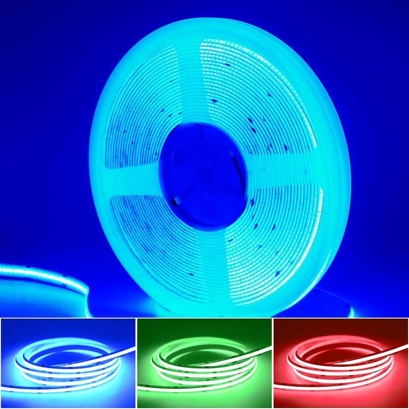 24V COB LED Strip Light RGB 32ft/10m - 840 LEDs/m, 65,000 Hour Lifespan, Color Changing, Dot-Free Indoor Tape Light for Bedroom, Kitchen, Cabinets, TV Backlight, Mirror, Shelves - Flexible, Cuttable (LED Only, No Power Supply Included) - UL Listed