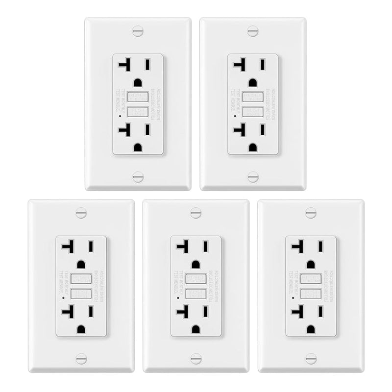 GFCI Outlets 20 Amp, Non-Tamper Resistant, Decor GFI Receptacles with LED Indicator, Ground Fault Circuit Interrupter, Wallplate Included, ETL Listed, White