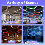 RGB Hexagon LED Garage Lights – 15 Honeycomb LED Ceiling Lights, 358 Color Modes, Remote & Smart App Control, IP54 For Gaming, Gym, Party, Bar, Studios, Hexagon Wall Light