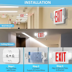 Double Sided LED Emergency EXIT Sign Combo, Two LED Lights, Backup Battery, US Standard Red Letter Emergency Exit Lighting, Commercial Grade, 120-277V, Fire Resistant (UL 94V-0)