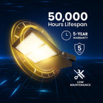300W LED Area Flood Light – 40,500 Lumens, 5000K Cool White, Type V Distribution, 1000W Metal Halide Equivalent, Yoke Mount, IP65 Waterproof, DLC Premium, UL Certified, Dimmable 0-10V, 50,000 Hrs, 5-Year Warranty