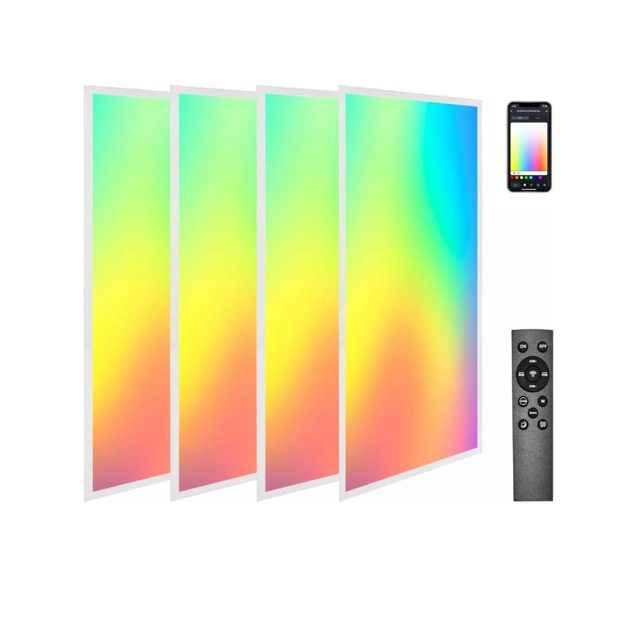 2x4 FT LED Color Changing Flat Panels – RGBW 5000K Multicolor Smart Light, 60W 6600lm, Wi-Fi Drop Ceiling Light, Remote & App Controlled, Alexa/Google Compatible
