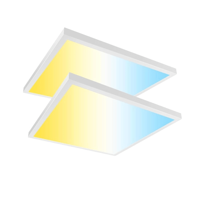 1x1 LED Panel Light, Surface Mount, 15W/20W/24W, 1875–3000 Lumens, 5CCT 3000K–6500K Selectable, Triac Dimmable Flush Ceiling Light Fixture For Kitchen, Garage, Office, Home – White, 2-Pack